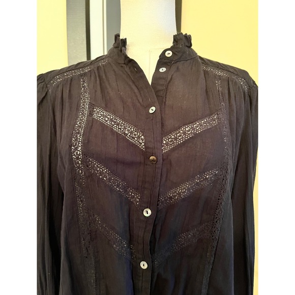 Sundance Louisa Black Cotton Gauze Crochet Lace Boho Blouse Medium - Picture 5 of 7